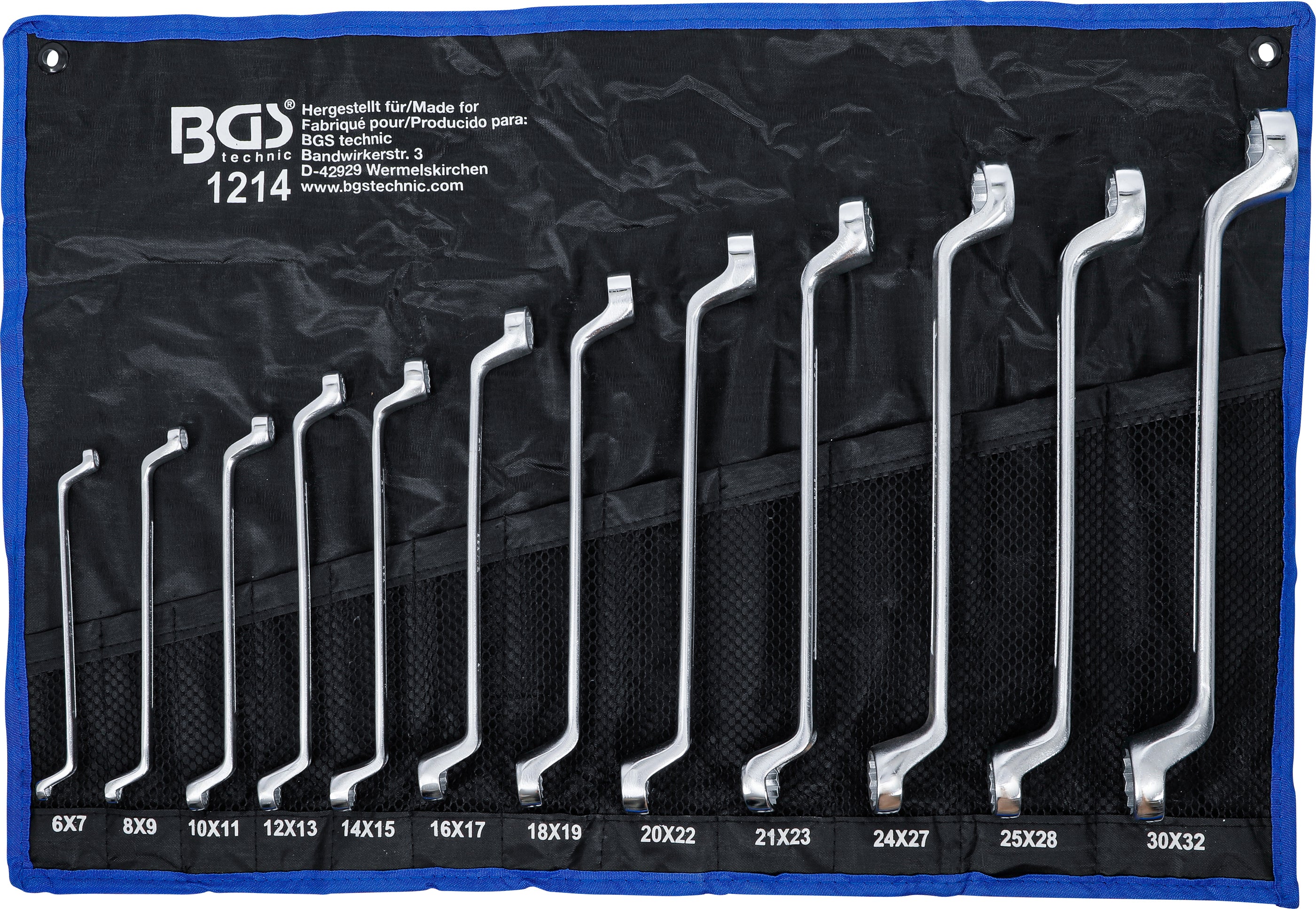 Dubbel-ringnyckel-sats | Bockad | 6 x 7 - 30 x 32 mm | 12 delar