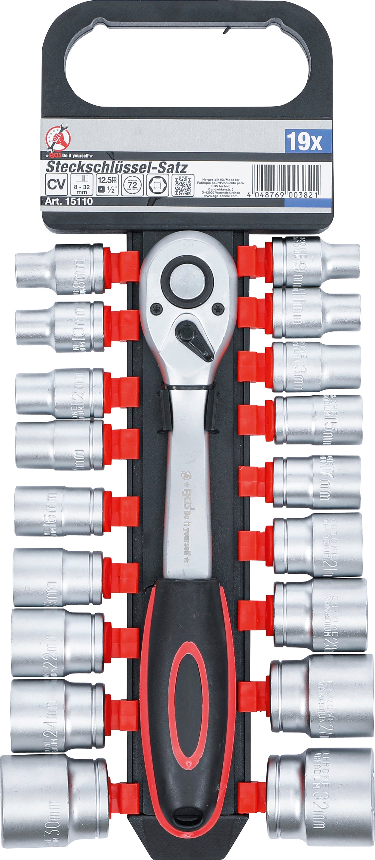 Hylsnyckel-sats | 12,5 mm (1/2") | 8 - 32 mm | 19 delar