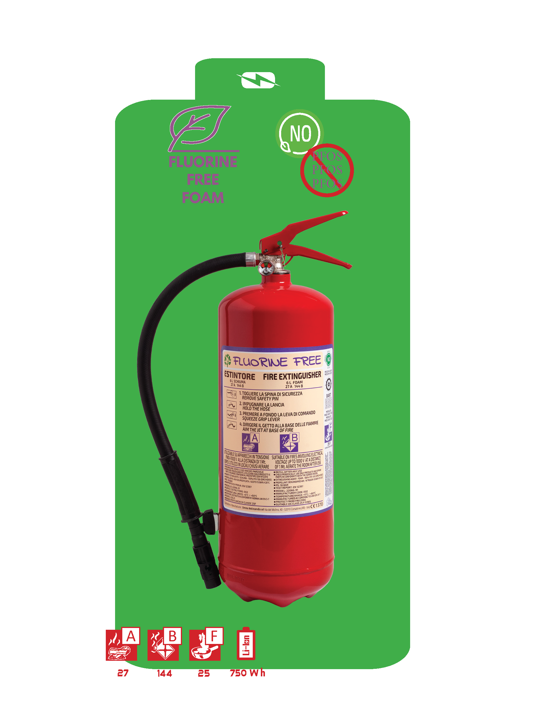 EMME Brandsläckare ABF Skum + Lithium släckare 6L (100% PFAS fri)