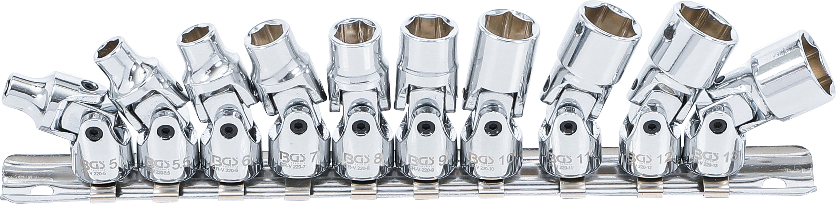 Ledad-Hylsnyckel-sats | 6,3 mm (1/4") | 5 - 13 mm | 10 delar