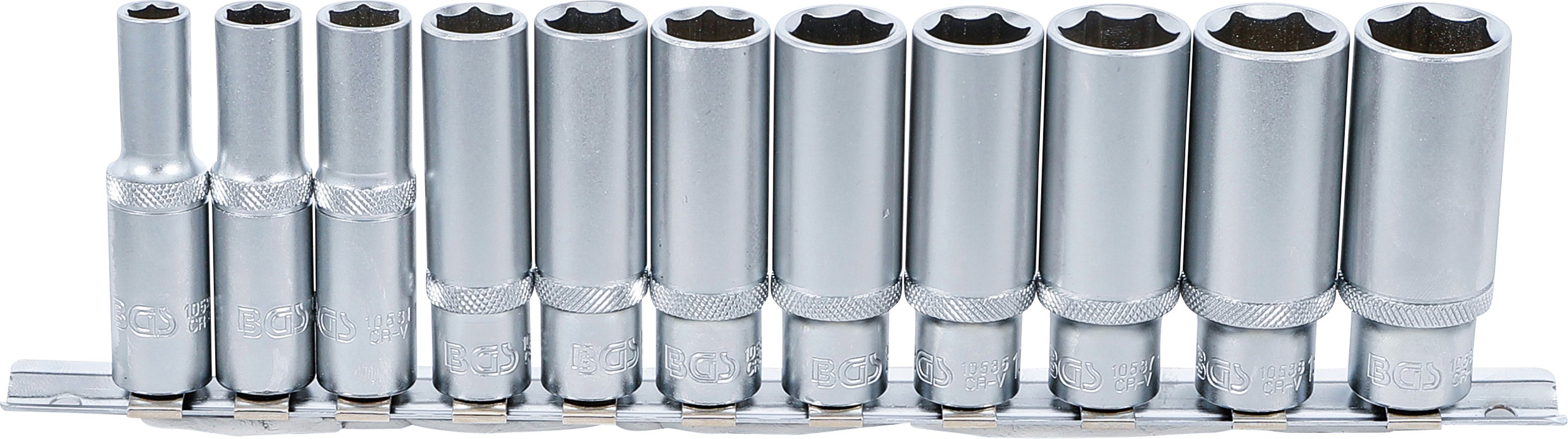 Hylsa-sats Sexkant, djup | 10 mm (3/8") | 8 - 19 mm | 11 delar