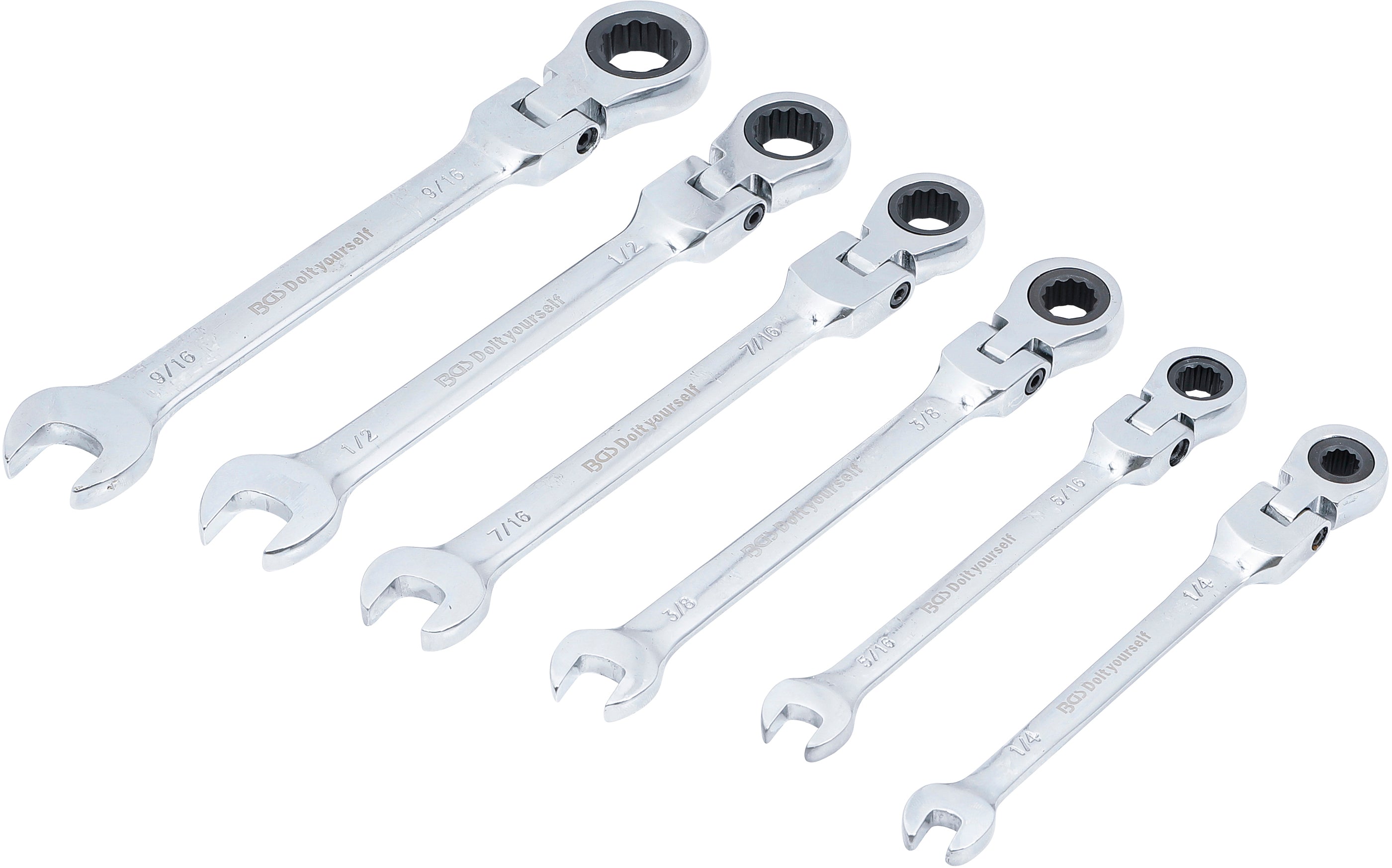 Spärring-U-nyckel-sats | Flexibla huvuden | Tumsstorlekar | 1/4" - 9/16" | 6 delar