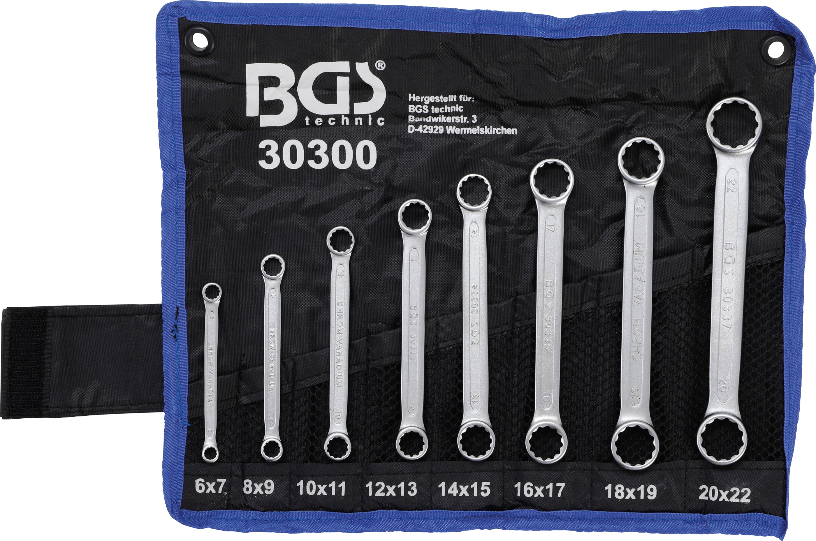 Dubbel-ringnyckel-sats | extra platt | 6 - 22 mm | 8 delar