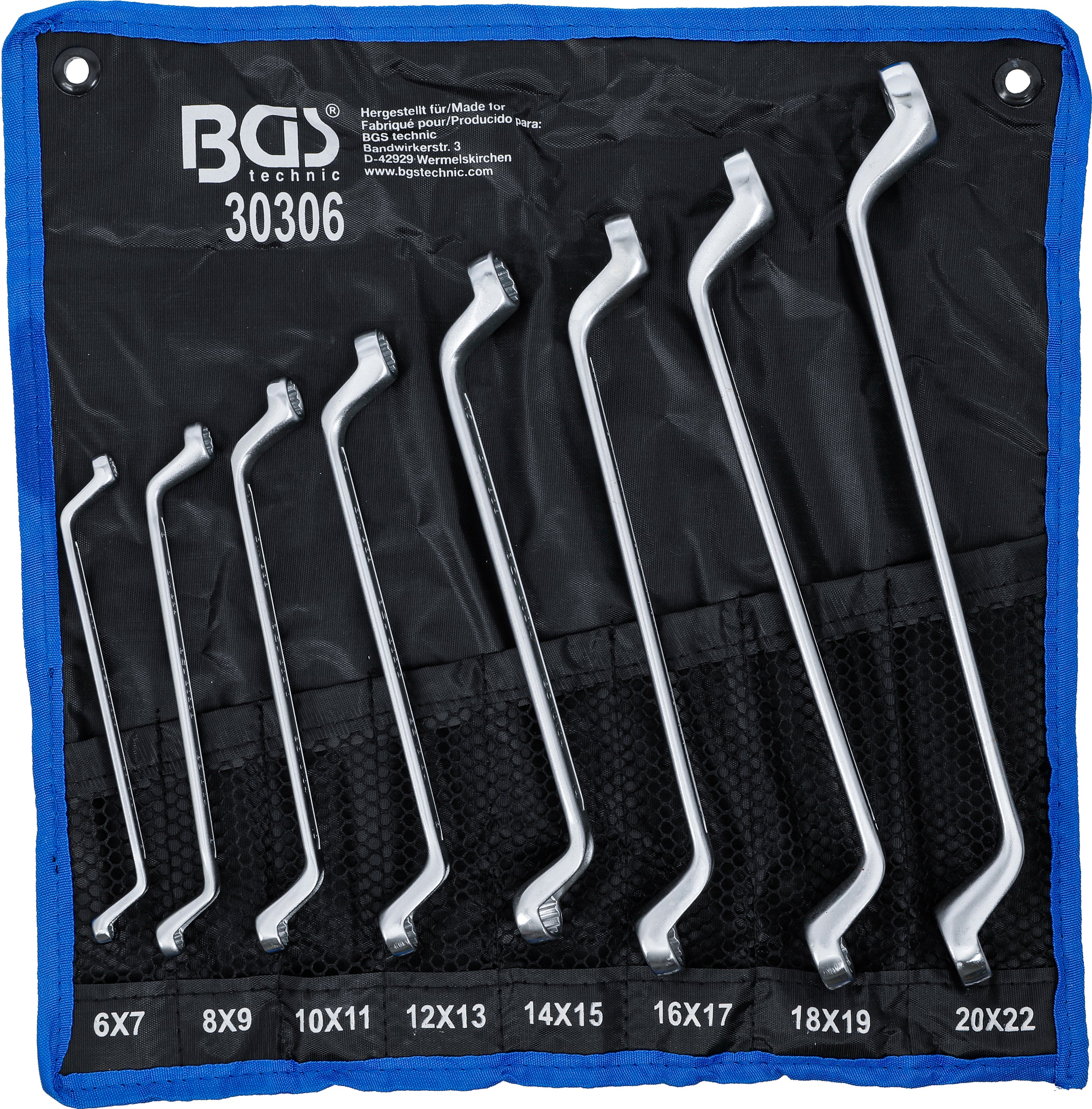 Dubbel-ringnyckel-sats | Djupt bockad | 6 x 7 - 20 x 22 mm | 8 delar