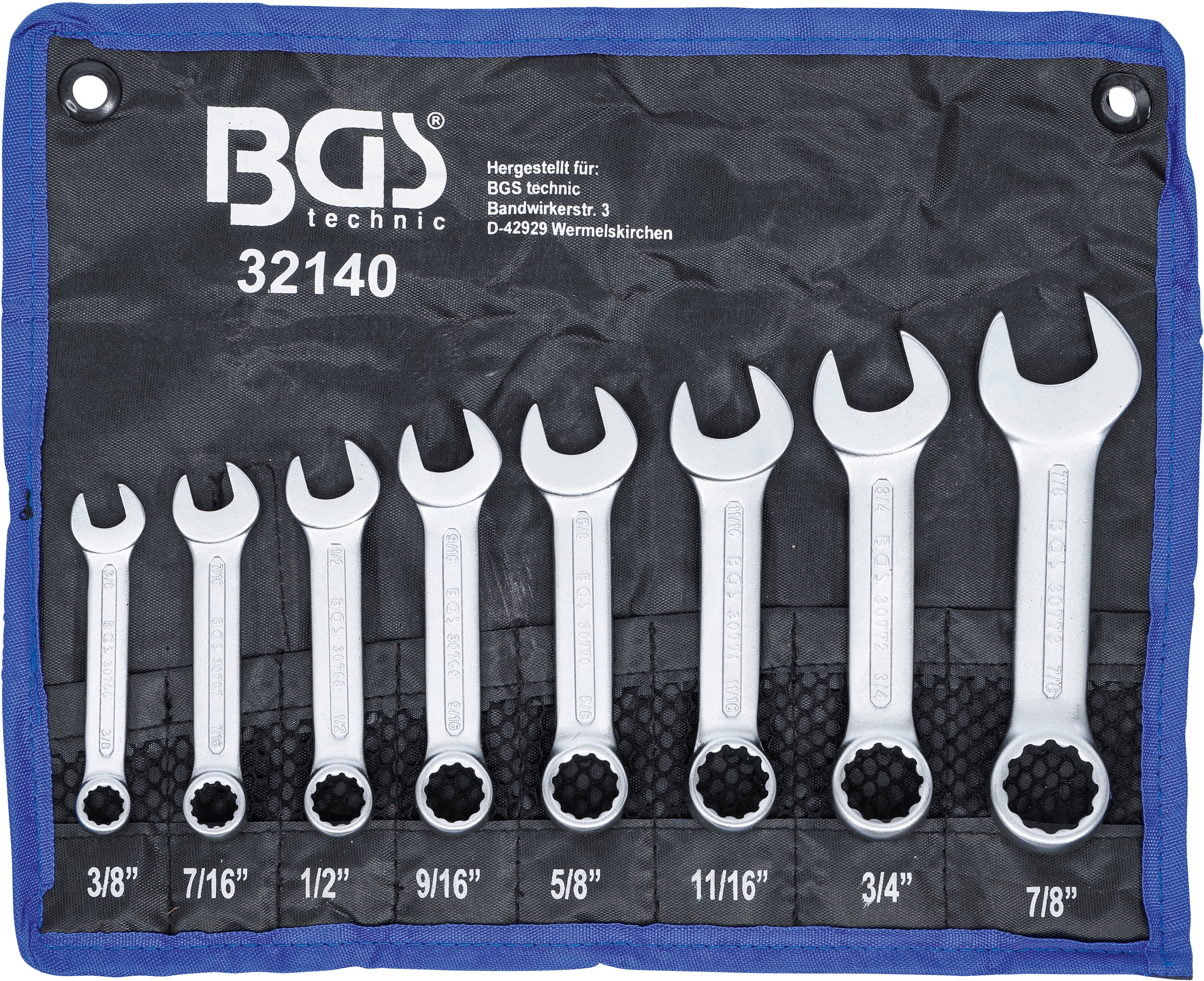 U-ringnyckel-sats | extra kort | Tumsstorlekar | 3/8" - 7/8" | 8 delar