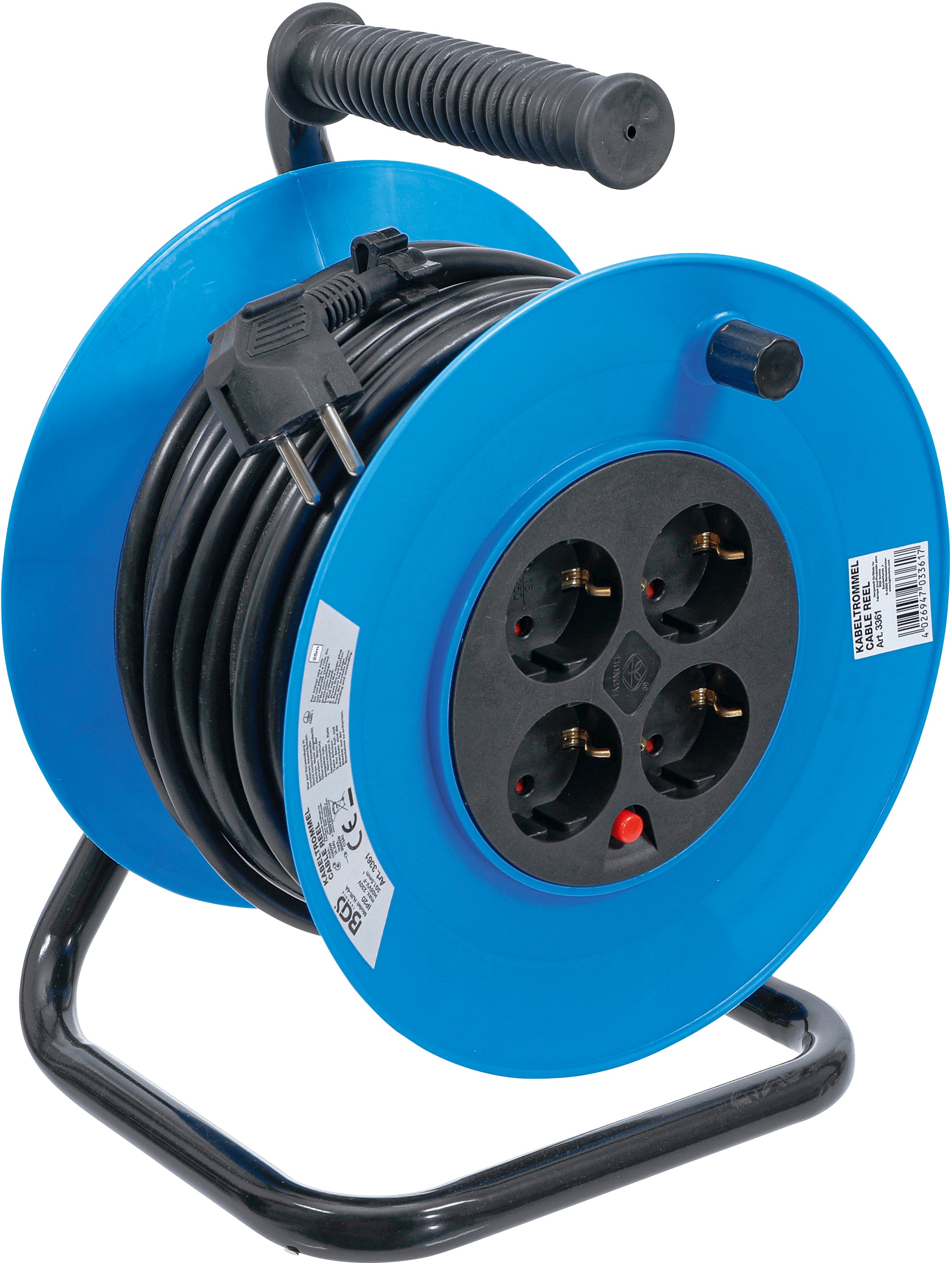 Kabeltrumma | 25 m | 3 x 1,5 mm² | 4 uttag | IP 20 | 3000 W