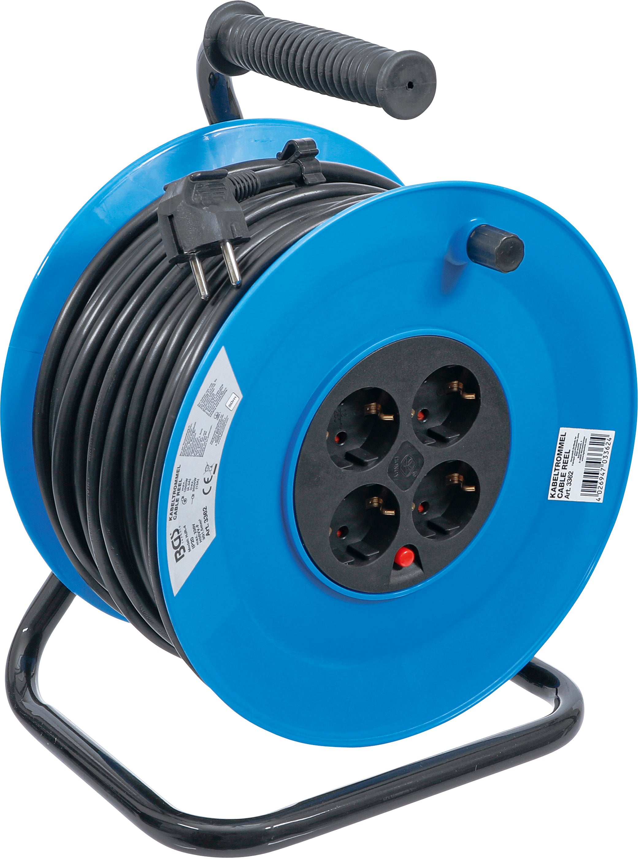 Kabeltrumma | 50 m | 3 x 1,5 mm² | 4 uttag | IP 20 | 3000 W