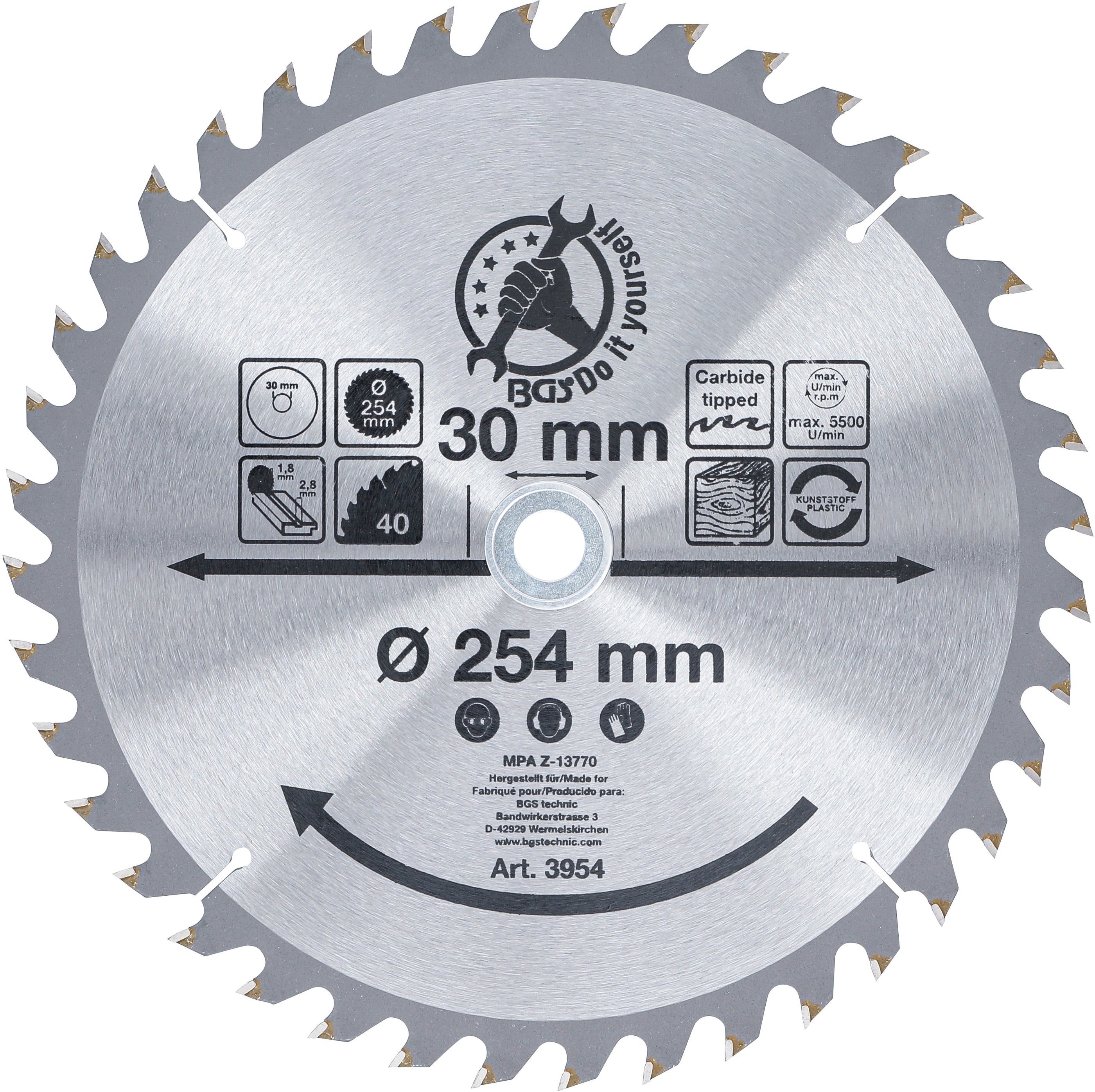 Hårdmetall-Cirkelsågblad | Ø 254 x 30 x 3,2 mm | 40 tänder