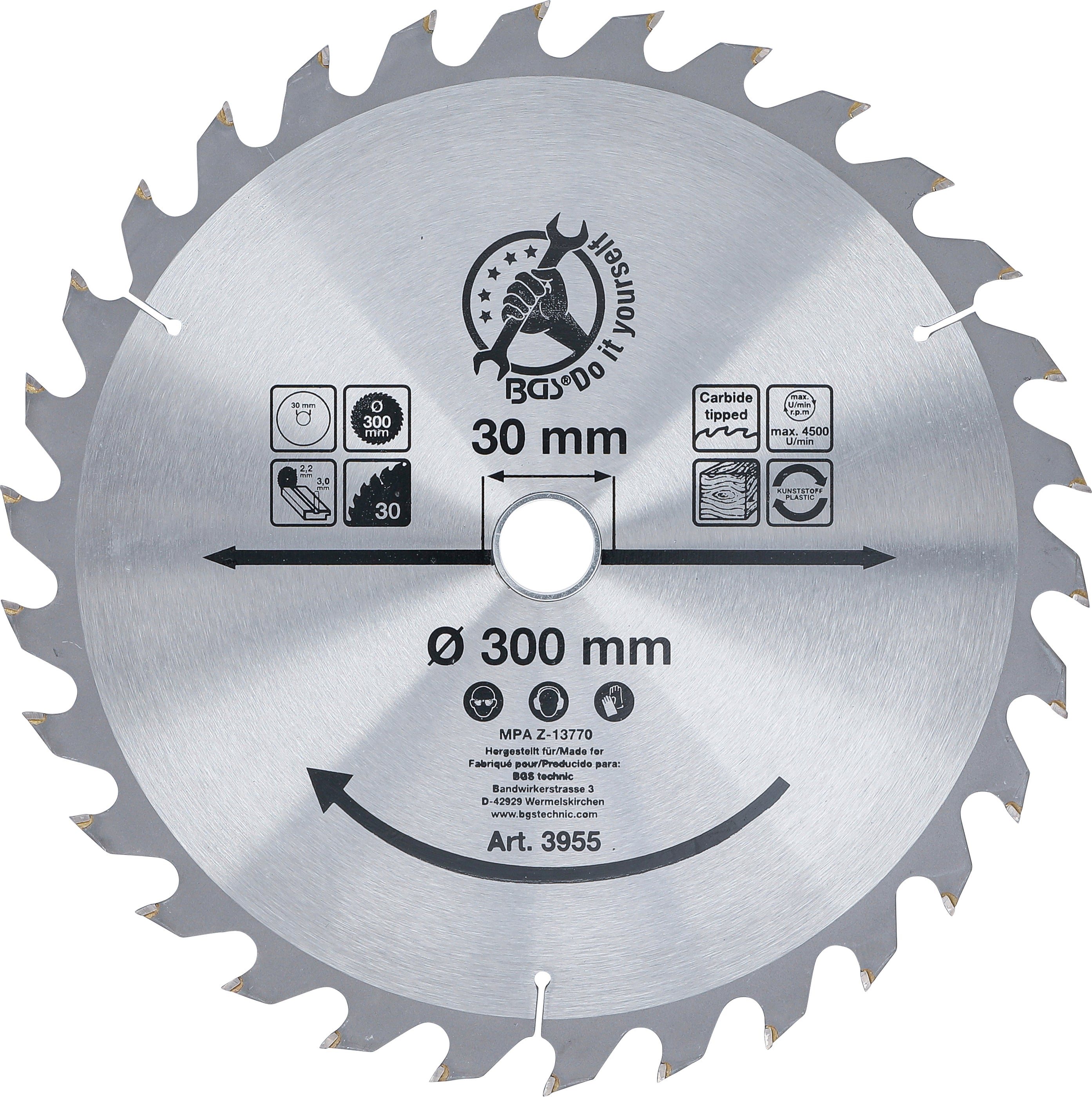 Hårdmetall-Cirkelsågblad | Ø 300 x 30 x 3,2 mm | 30 tänder