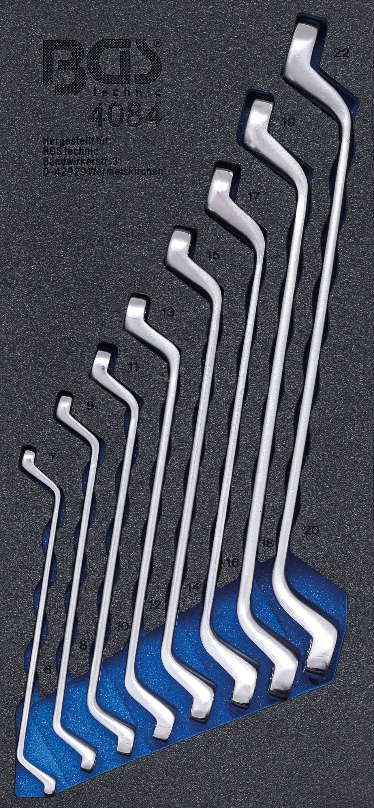 Verkstadsvagninlägg 1/3: Dubbel-ringnyckel-sats | 6 x 7 - 20 x 22 mm | djupt Bockad | 8 delar