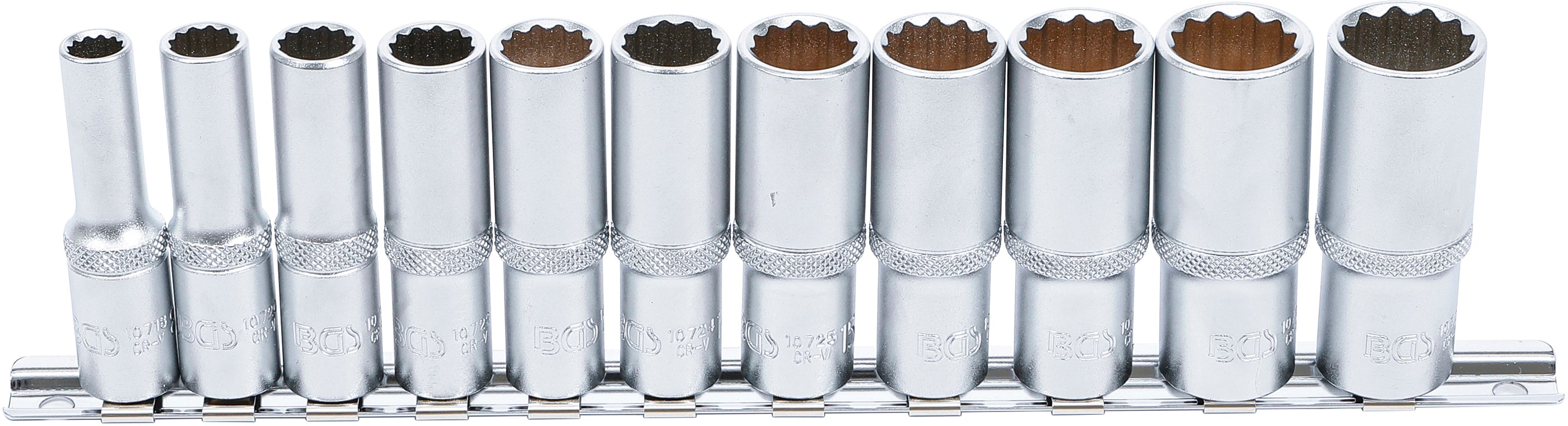 Hylsa-sats Tolvkant, djup | 10 mm (3/8") | 8 - 19 mm | 11 delar
