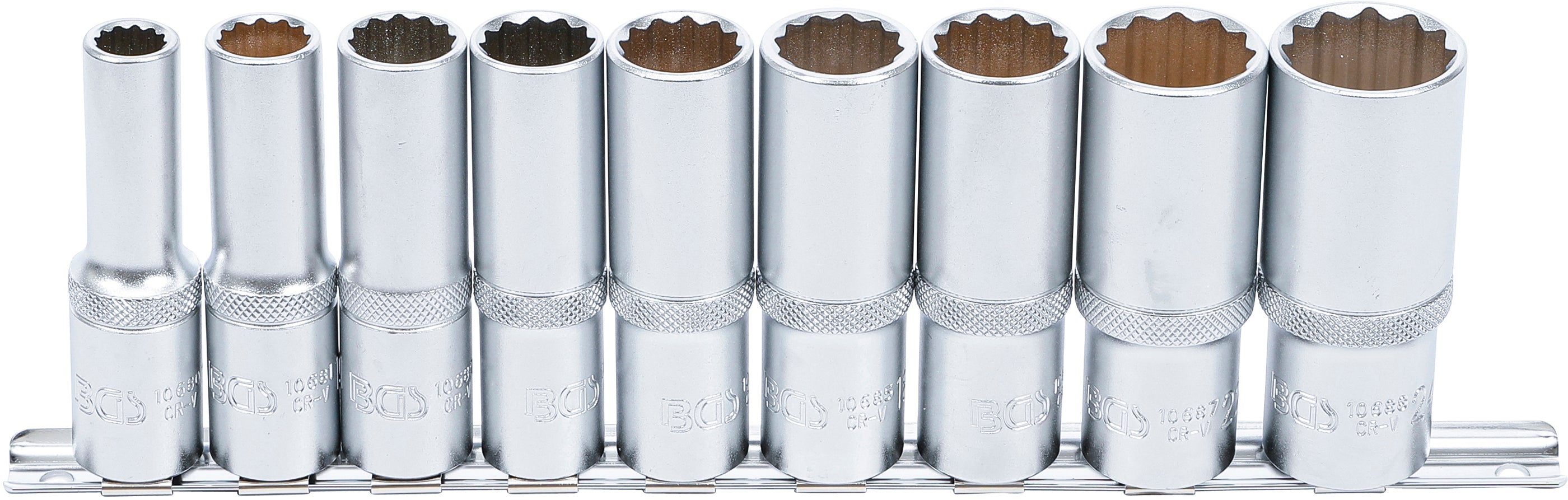 Hylsa-sats Tolvkant, djup | 12,5 mm (1/2") | 10 - 24 mm | 9 delar