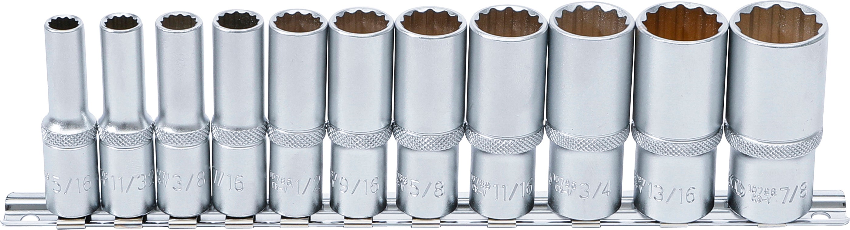 Hylsa-sats Tolvkant, djup | 10 mm (3/8") | Tumsstorlekar | 11 delar