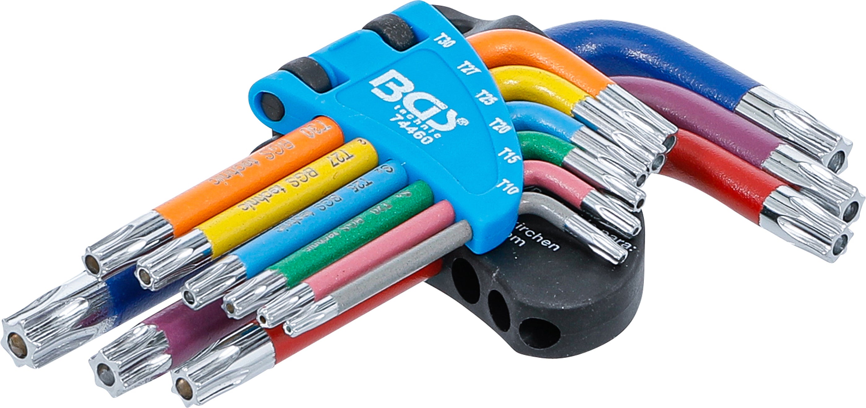 Vinkelnyckel-sats | Multicolour | kort | T-Profil (för Torx) med borrning T10 - T50 | 9 delar