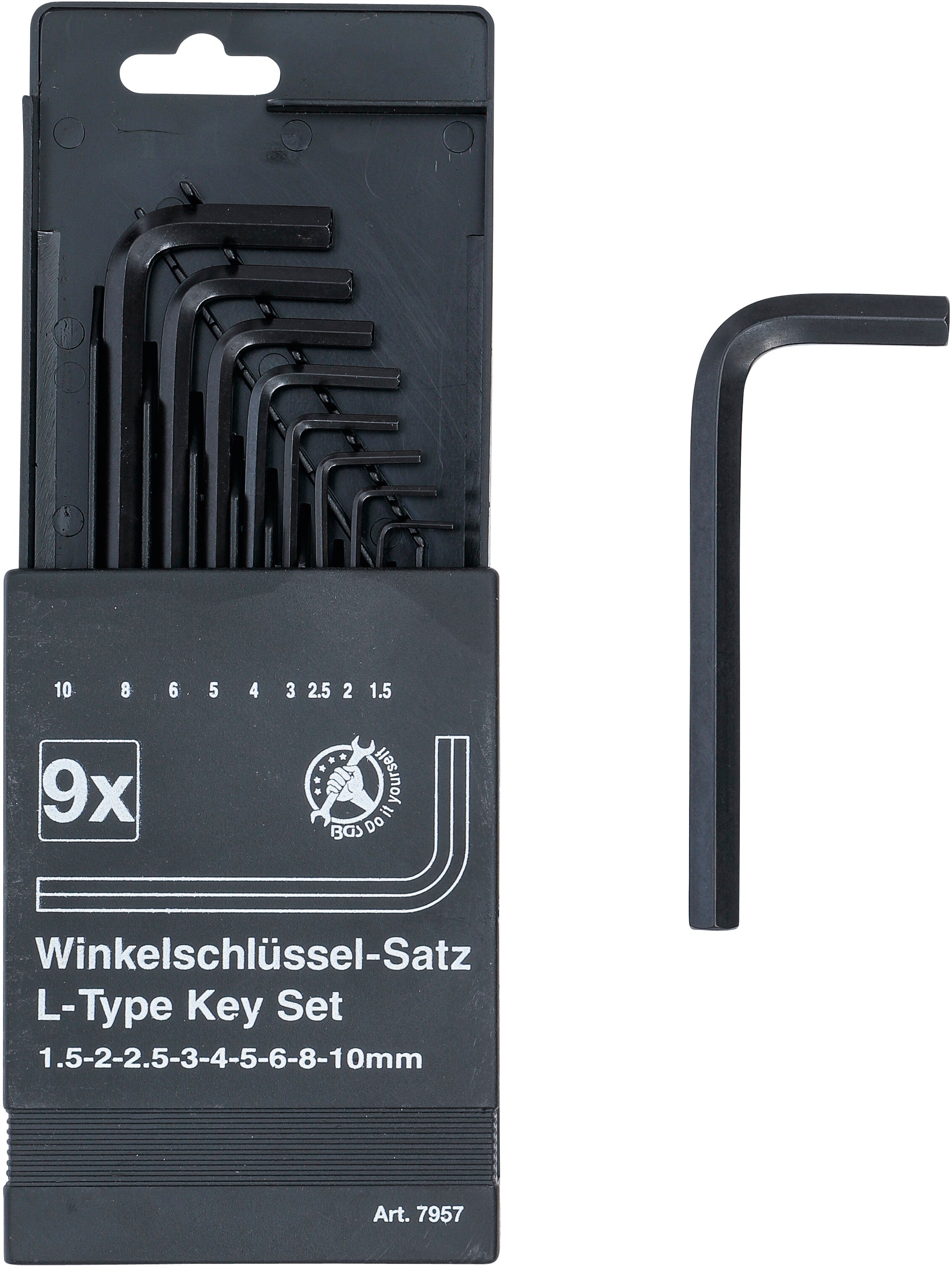 Vinkelnyckel-sats | Inre sexkant 1,5 - 10 mm | 9 delar