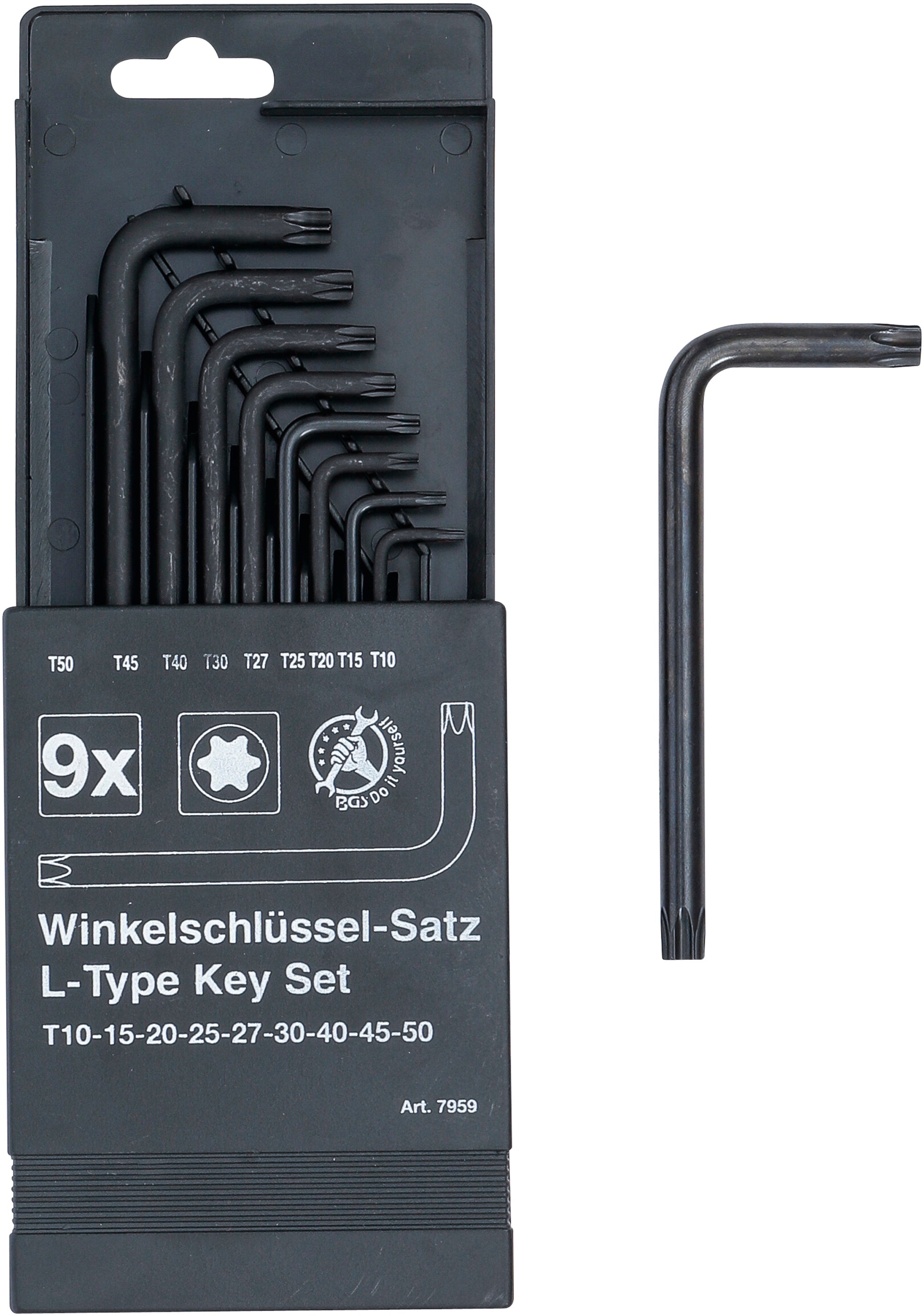 Vinkelnyckel-sats | T-Profil (för Torx) T10 - T50 | 9 delar