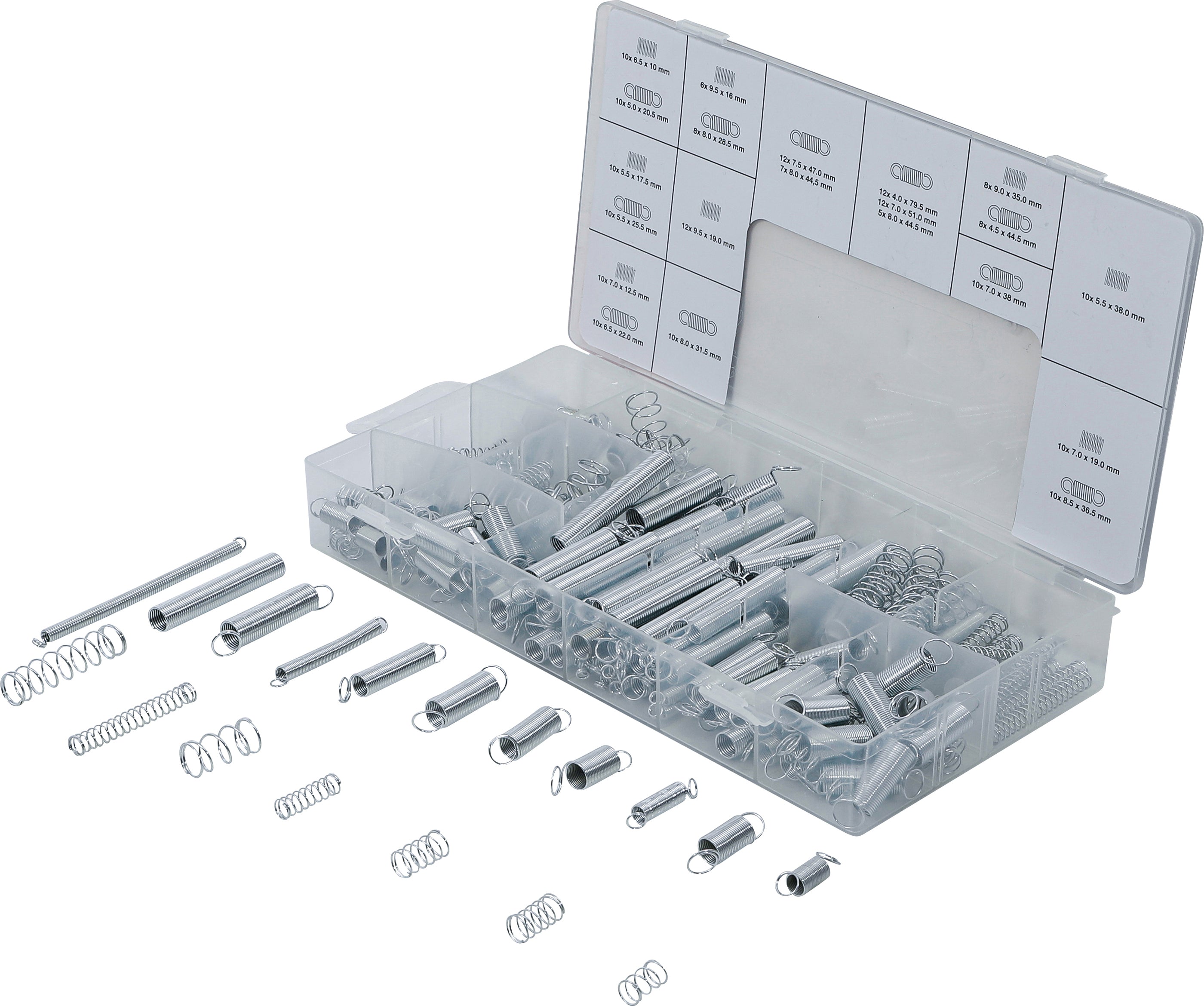 Fjäder-Sortiment | Drag- och tryckfjädrar | 200 delar