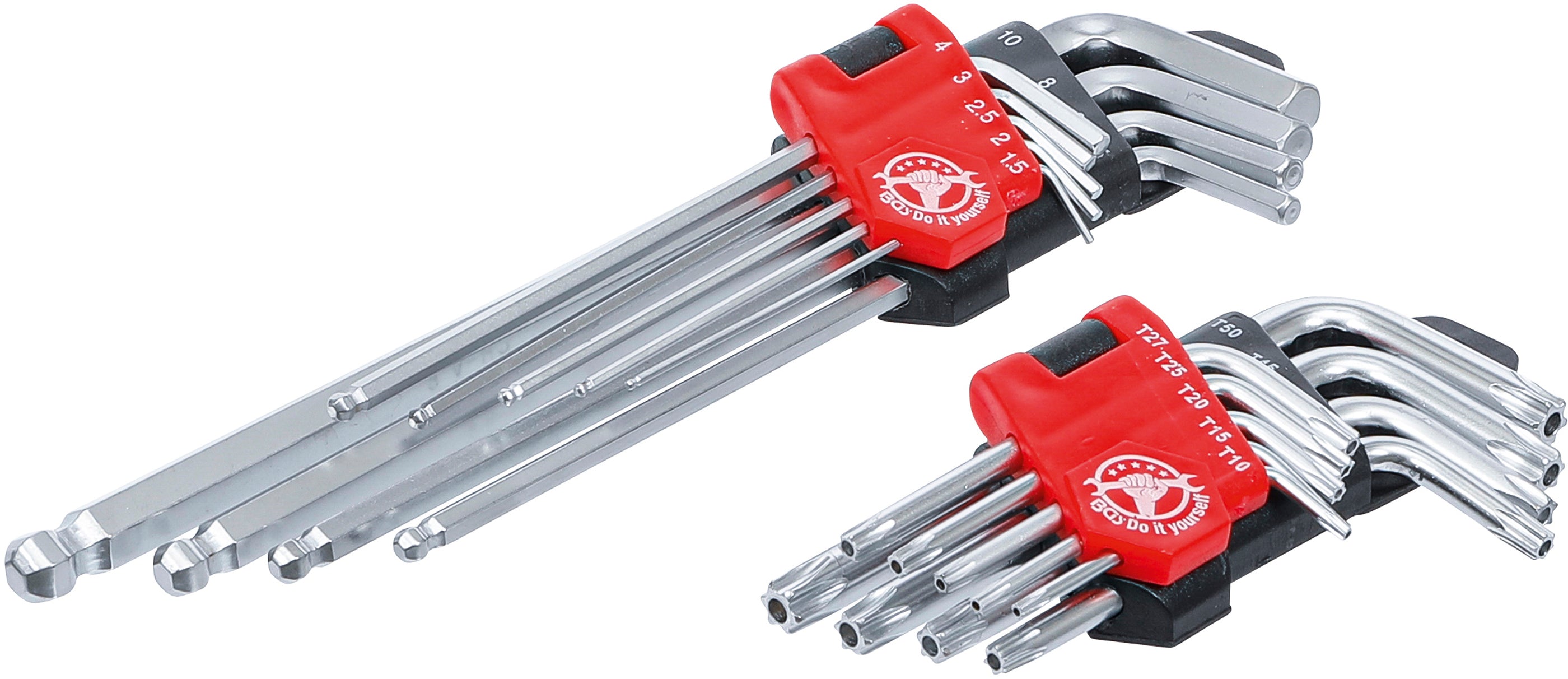 Vinkelnyckel-sats | lång | T-Profil (för Torx) T10 - T50 / inre sexkant 1,5 - 10 mm | 18 delar