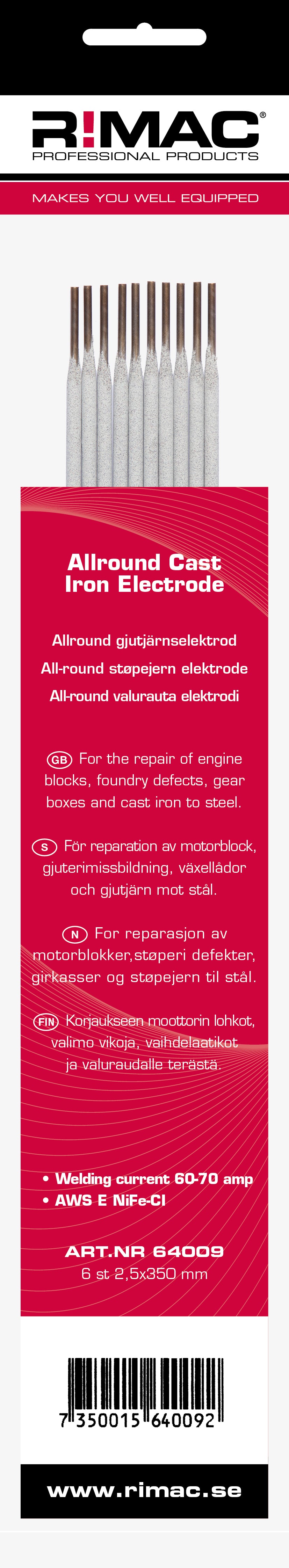 RIMAC SB-pac Svetselektrod Gjutjärn-2,5 mm x 6st