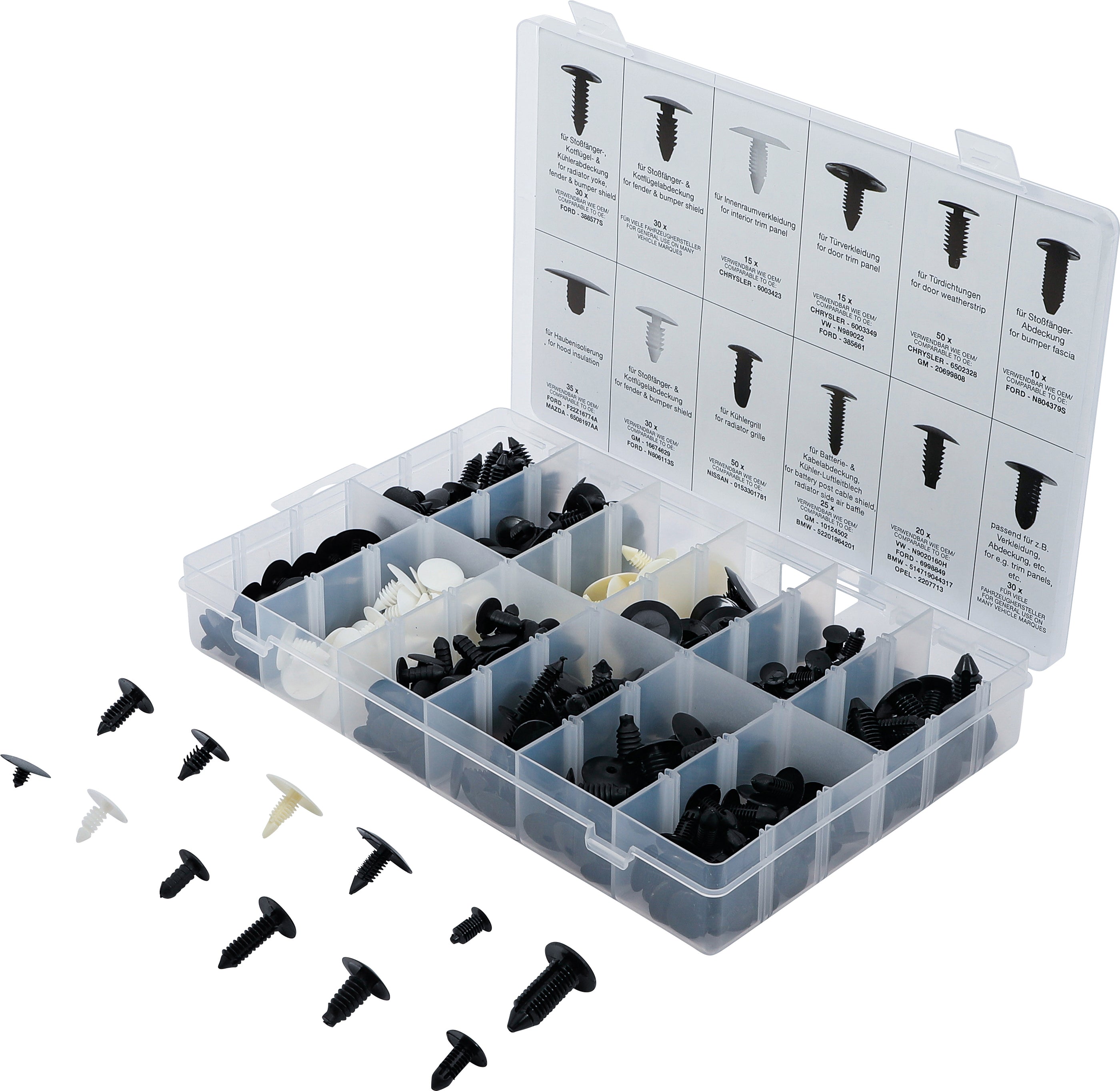 Gran-clip-Sortiment för GM, VW, Chrysler, BMW, Nissan, Ford | 340 delar