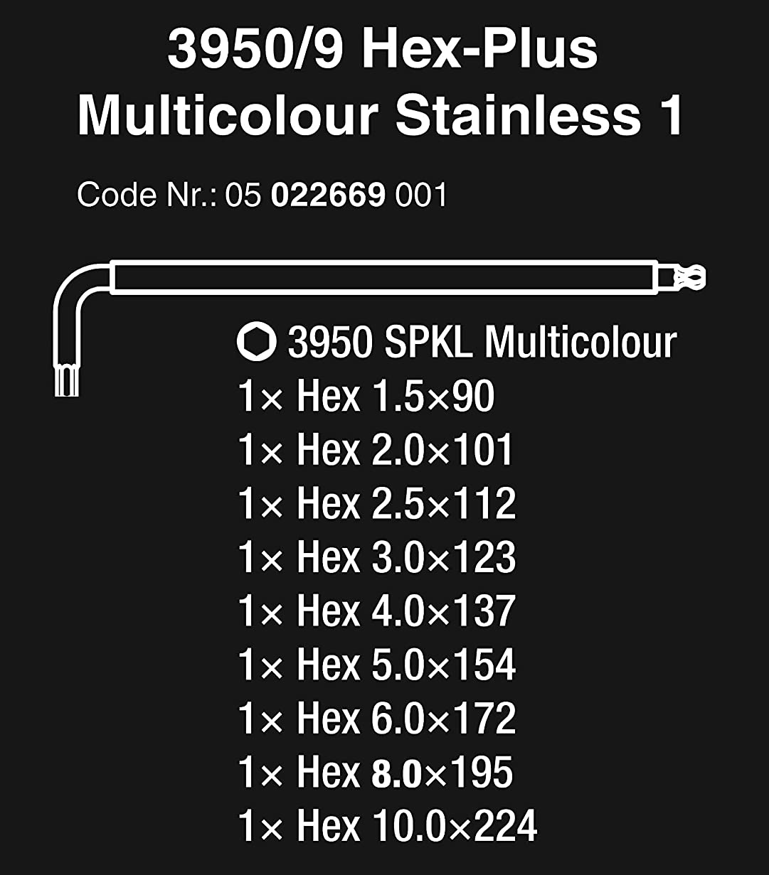 WERA 967 SPKL/9 TORX BO Multicolour SB L-key set for tamper-proof, BlackLaser 967 SPKL TORX® BO Mult
