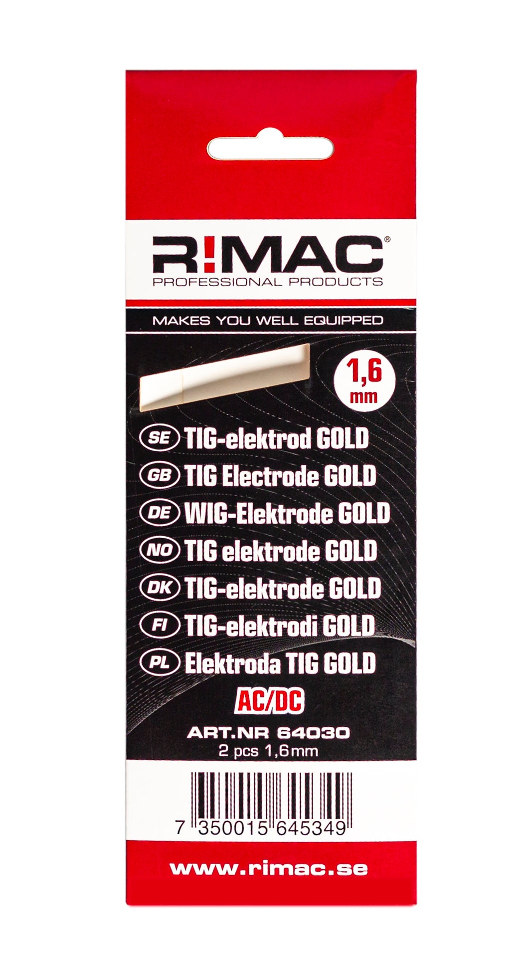 RIMAC Tigelektrod 1,6mmx2st Guld Multityp Ac/Dc