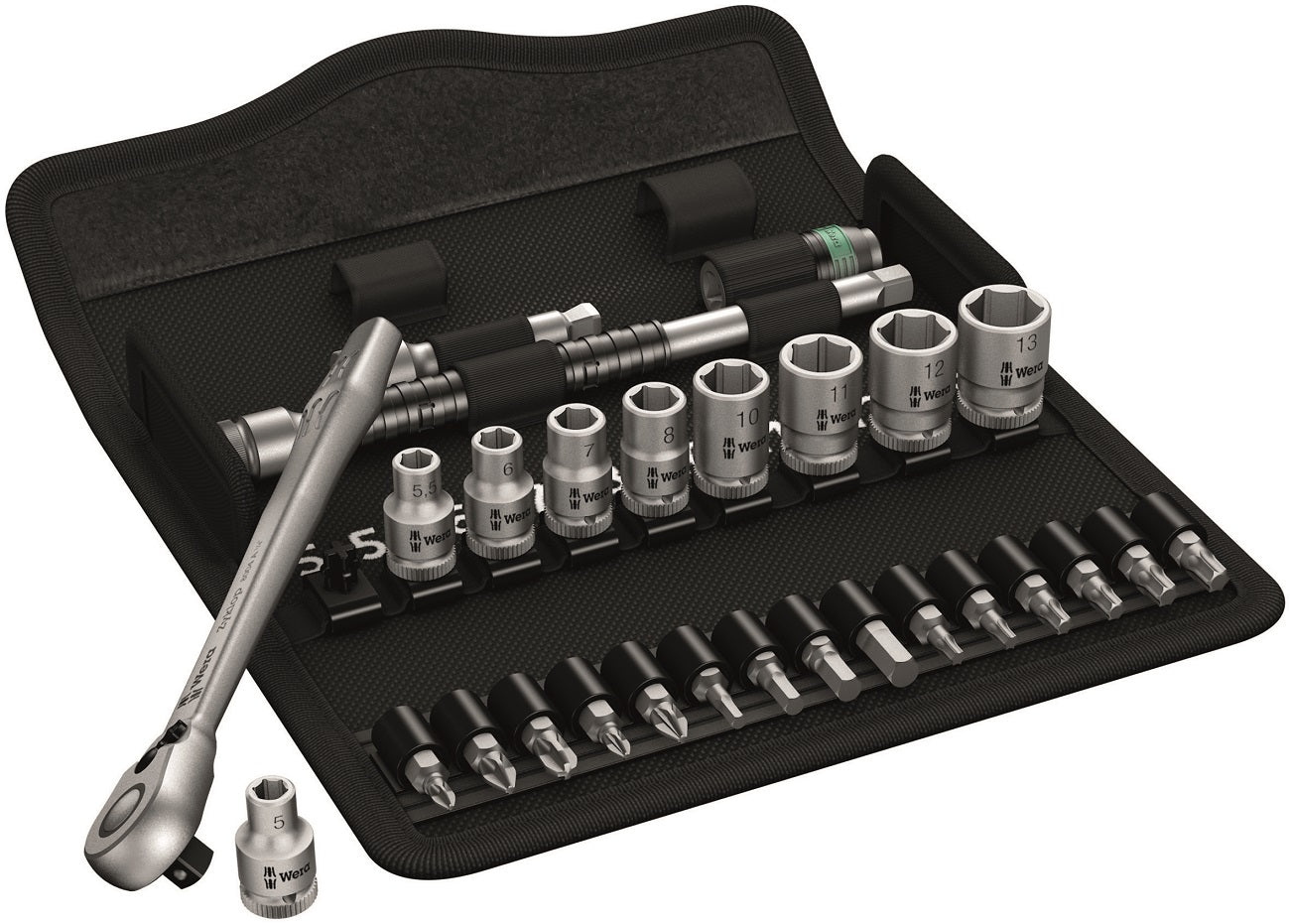 WERA 8100 SA 8 Zyklop Metal Ratchet Set with switch lever, 1/4" drive, metric 8004 A 1 x 1/4"x141,0;