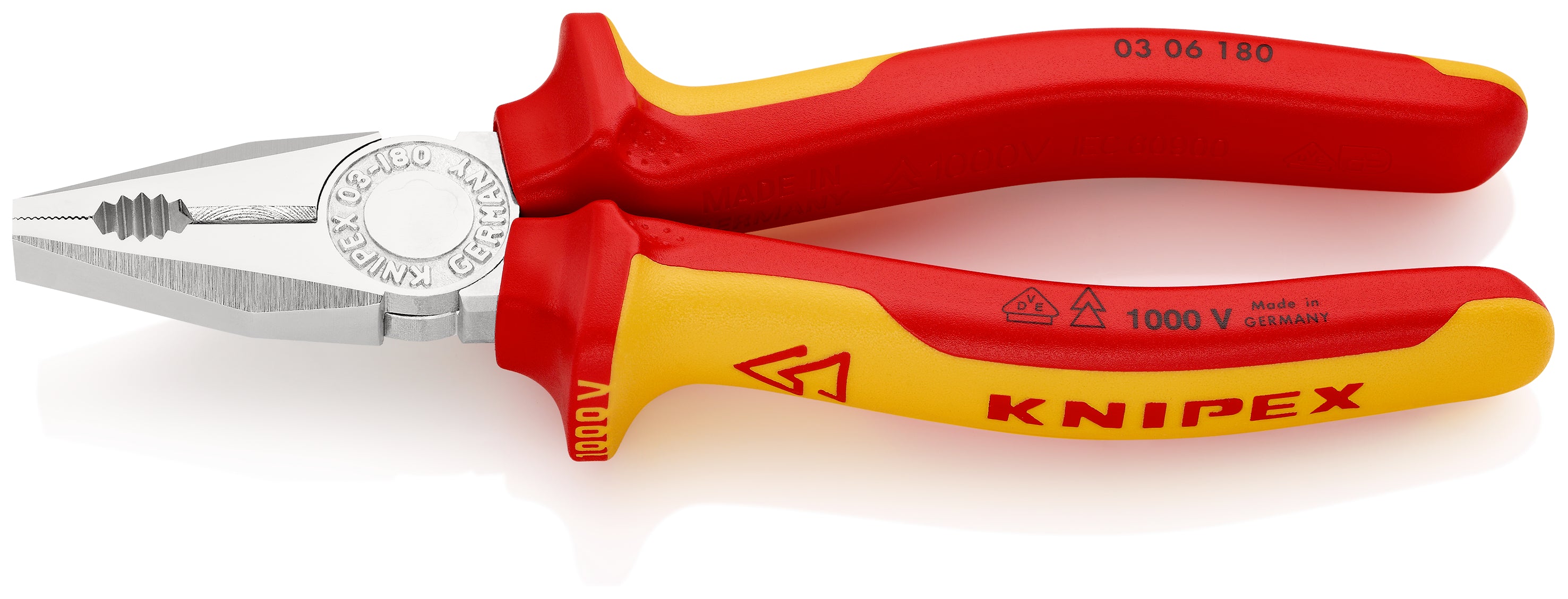 KNIPEX Kombinationstång Isolerat med flerkomponentsöverdrag, VDE-testat förkromad 180 mm skär med fa