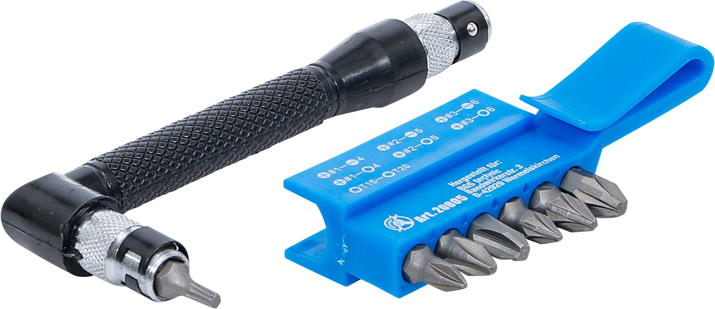 Vinkelskruvmejsel med 7 dubbelbits | yttre sexkant 6,3 mm (1/4") | 8 delar