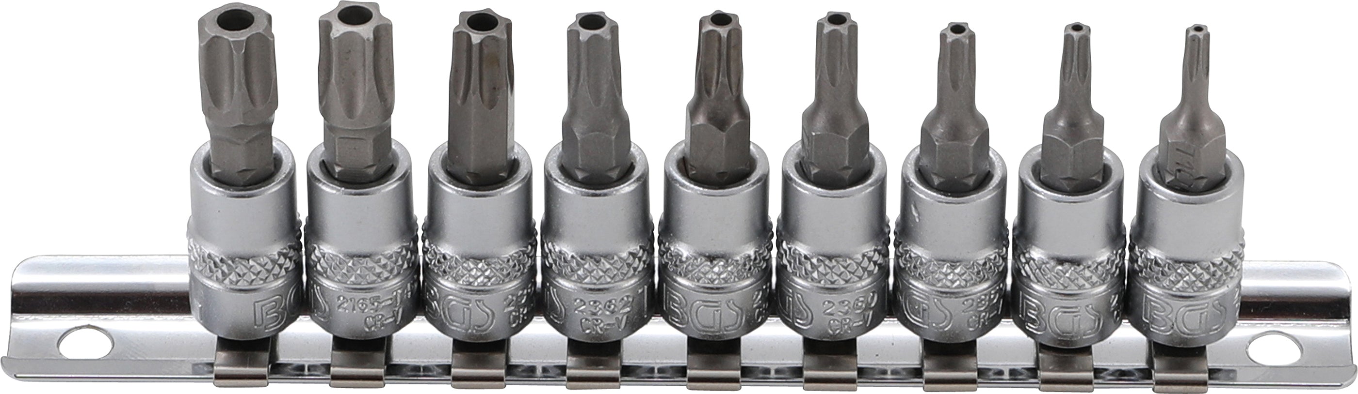 Bit-Insats-sats | 6,3 mm (1/4") | T-Profil (för Torx) med borrning T10 - T50 | 9 delar