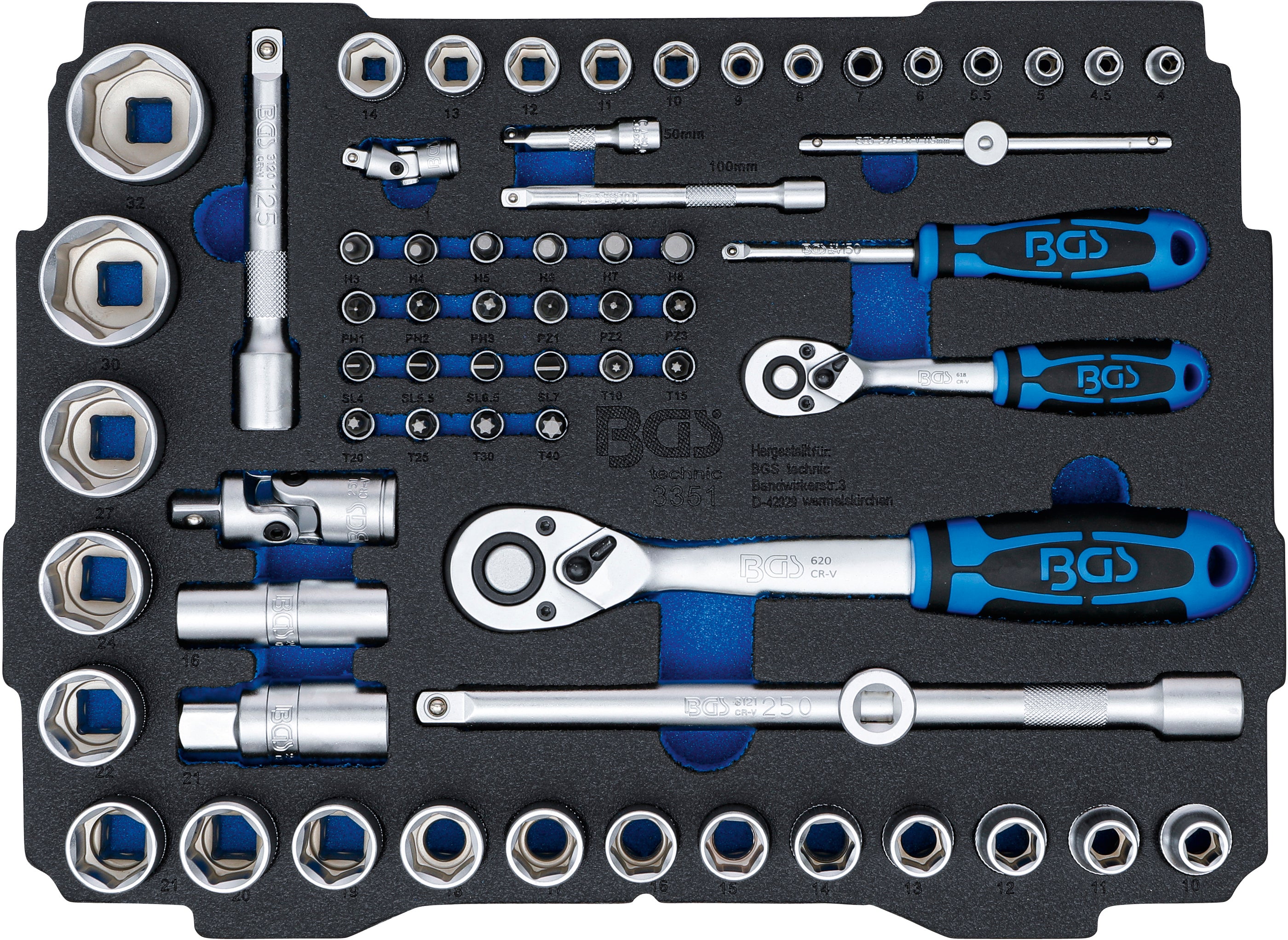 Skumplastinlägg för art. BOXSYS1 & 2: Hylsnyckel-sats | 6,3 mm (1/4") / 12,5 mm (1/2") | BGS systainer® | 65 delar
