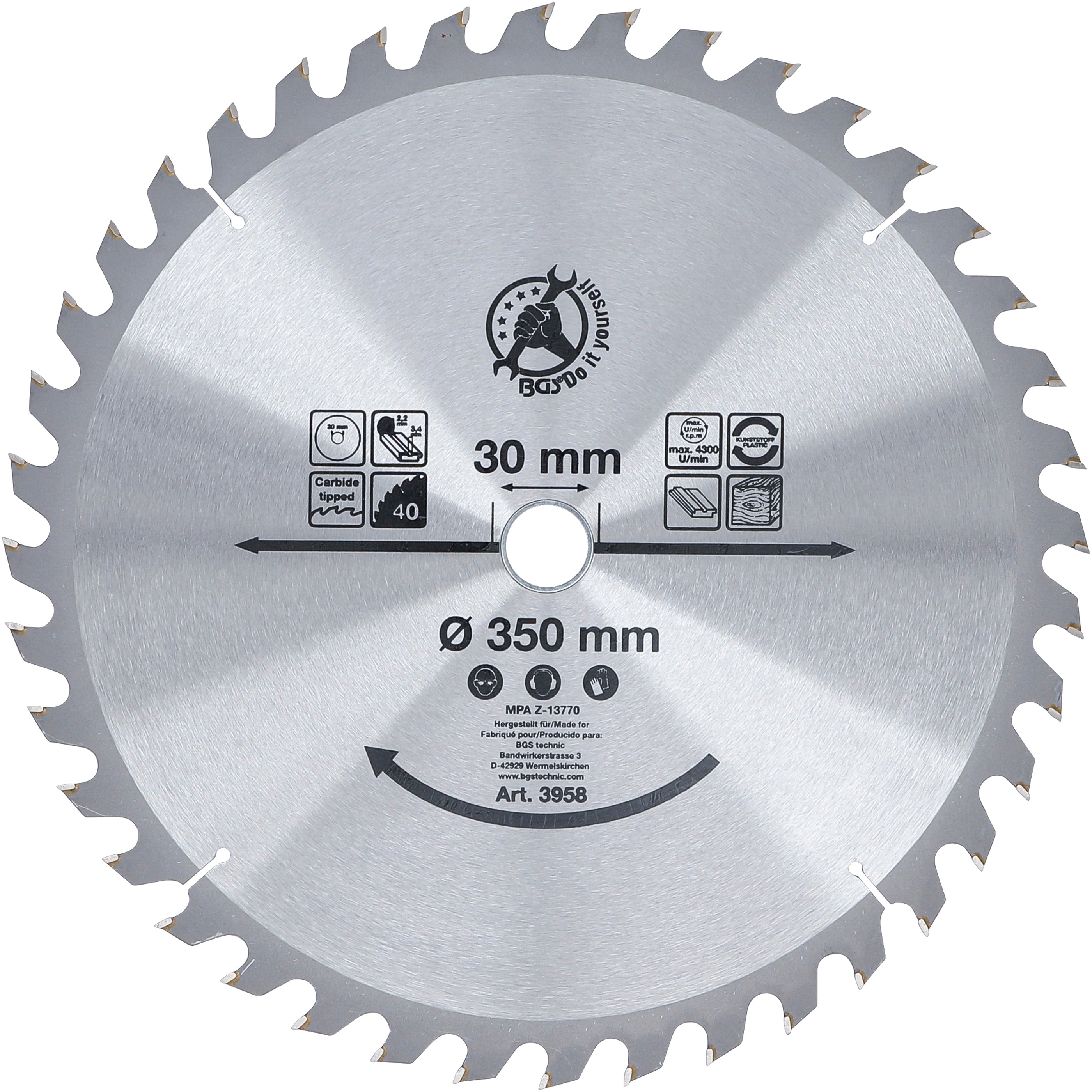 Hårdmetall-Cirkelsågblad | Ø 350 x 30 x 3,4 mm | 40 tänder