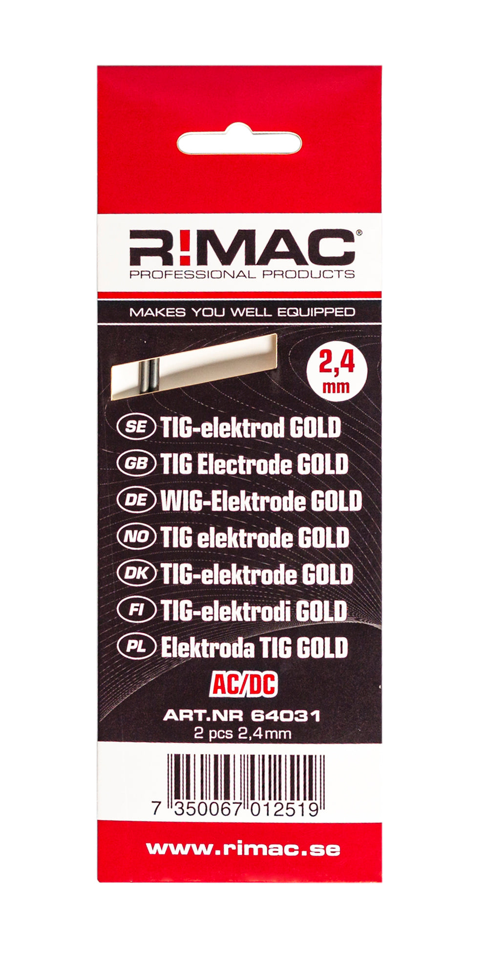 RIMAC Tigelektrod 2,4mmx2st Guld Multityp Ac/Dc