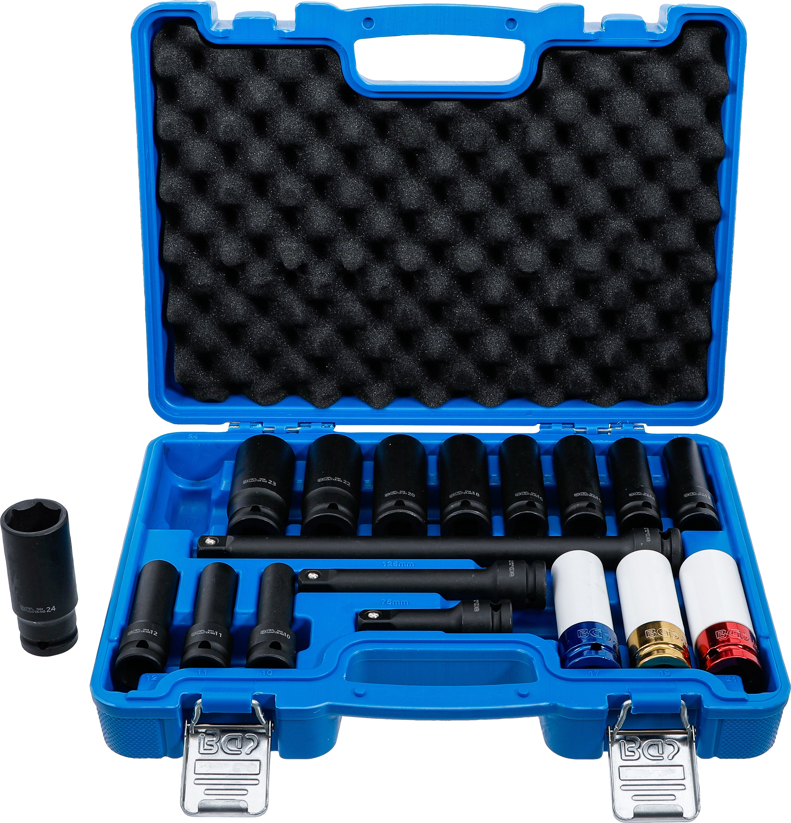 Kraft-hylsnyckel- och skoninsats-sats | Sexkant | 12,5 mm (1/2") | 10 - 24 mm | 18 delar
