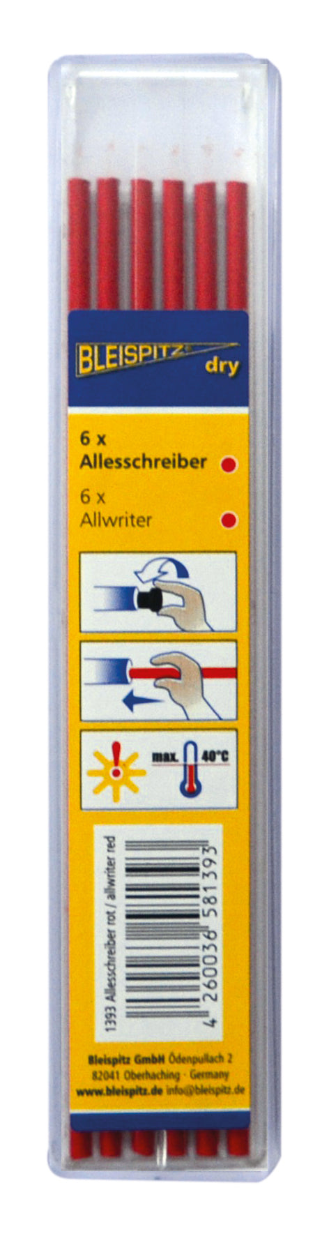 BLEISPITZ Lösa stift till dry Profi Krita röd 6st
