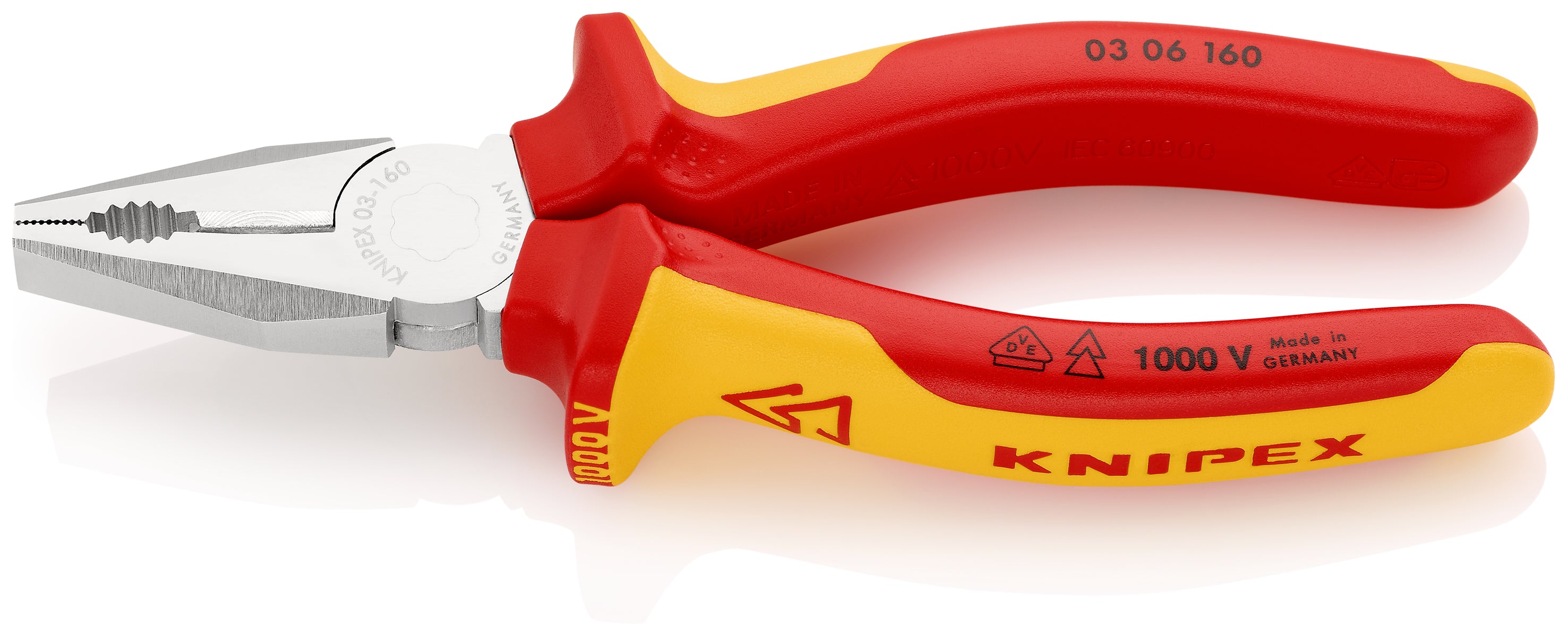 KNIPEX Kombinationstång Isolerat med flerkomponentsöverdrag, VDE-testat förkromad 160 mm skär med fa