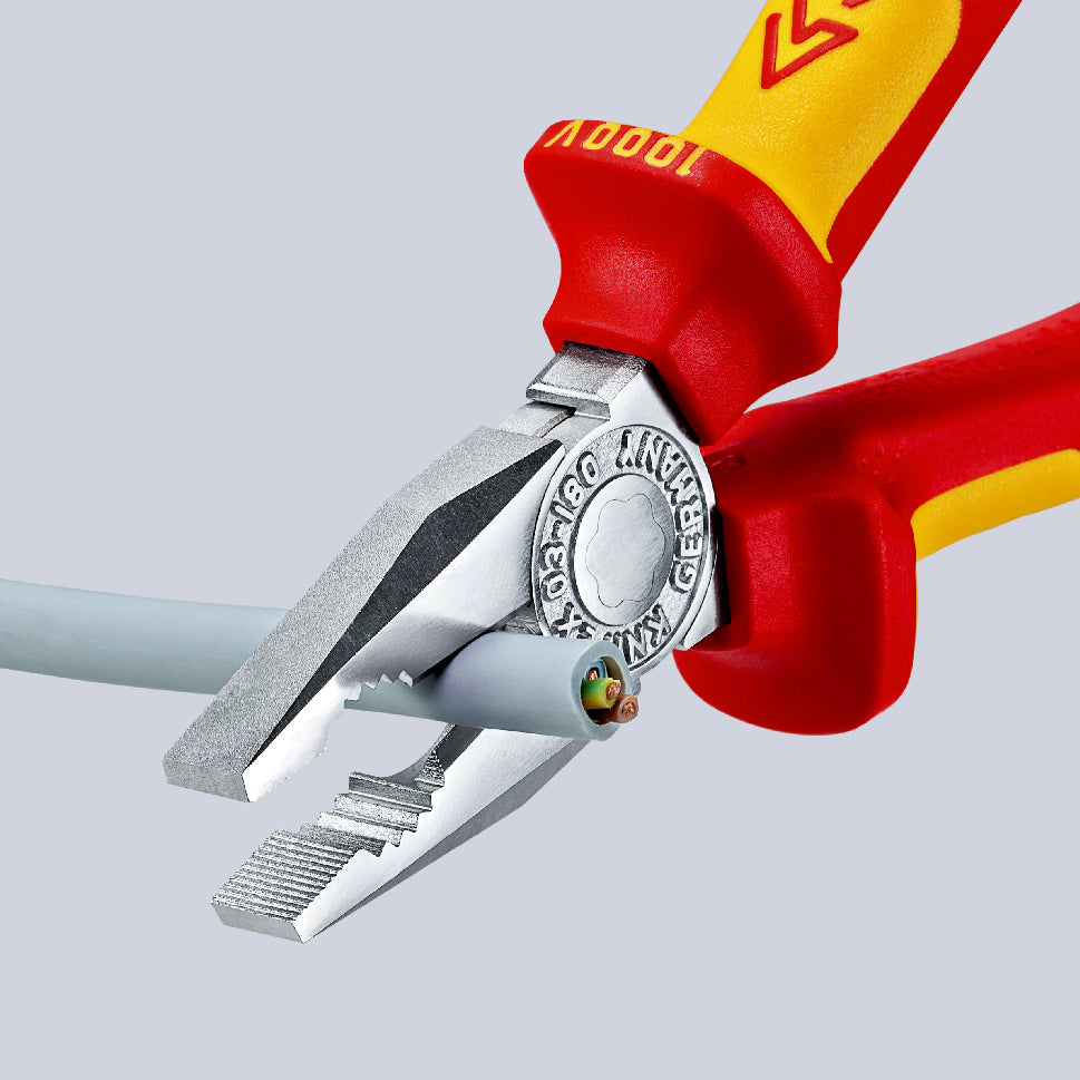 KNIPEX Kombinationstång Isolerat med flerkomponentsöverdrag, VDE-testat förkromad 180 mm skär med fa